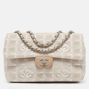 Chanel Beige Cube Quilted Fabric Medium CC Travel Line Flap Bag