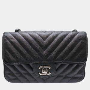 Chanel Caviar Skin Black Seal Chevron  Shoulder Bag
