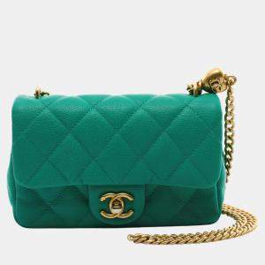 Chanel Green Leather Grained Calfskin Matelasse Shoulder Bag