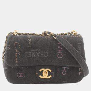 Chanel Black Multicolor Denim Matelasse Small Flap Shoulder Bag