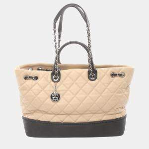 Chanel Leather Grained Calfskin Beige Black Gabrielle Do Tote Bag