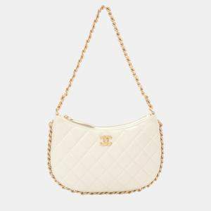 Chanel White Lambskin Shoulder Bag