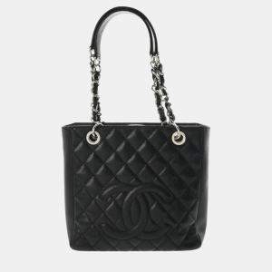 Chanel Black Caviar Skin Matelasse Pst Petite Tote Bag