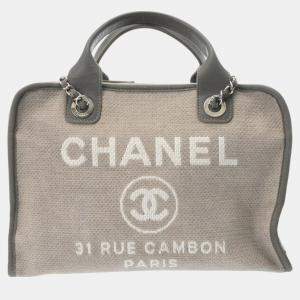 Chanel Grey Canvas Leather Deauville Bowling Bag