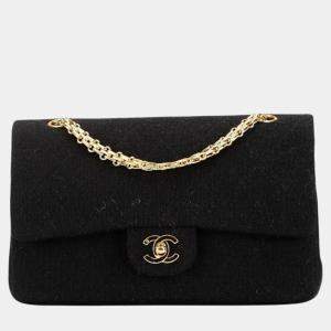 Chanel Black Cotton Jersey Matelasse Double Flap Coco Mark Chain Shoulder Bag
