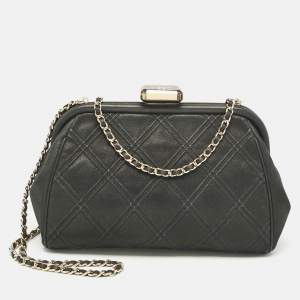 Chanel Black Quilted Nubuck Leather CC Frame Clutch Bag