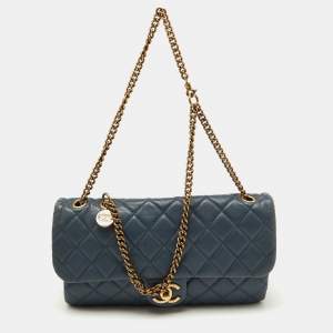 Chanel Blue Quilted Leather CC Crown Flap Bag