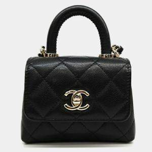 Pre Owned Chanel Black Leather Coco Handle Nano Bag