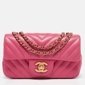 Chanel Fuchsia Chevron Leather Extra Mini Rectangular Flap Bag