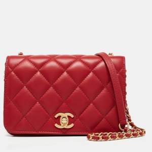 Chanel Red Quilted Leather Mini CC Full Flap Bag