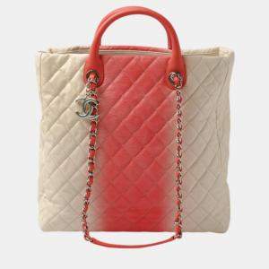 Chanel Coral Pink/Ivory Pink Leather Caviar Skin Tote/Shoulder Bag