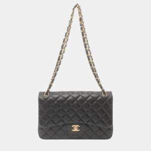 Chanel Black Lambskin Deca Matelasse 30 Classic Large W-Flap Shoulder Bag