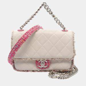 Chanel Leather Fabric White Pink Multicolor Matelasse Shoulder Bag