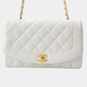 Chanel White Caviar Leather Diana Chain Shoulder Bag