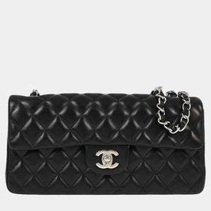 Pre Owned Chanel Black Lambskin East West Shoulder Bag