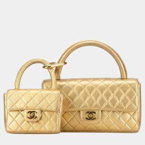 Chanel Gold Lambskin Matelasse Coco Mark Handbag