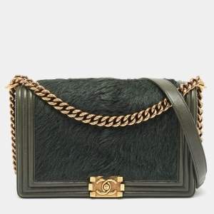 Chanel Green Calfhair and Leather New Medium Boy Flap Bag