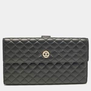Chanel Black Micro Quilted Leather CC Flap Continental Wallet