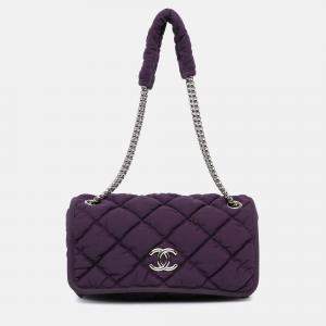 Chanel Purple Nylon Small Quilted Bubble Flap