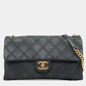 Chanel Blue Iridescent Calfskin Stitch Flap