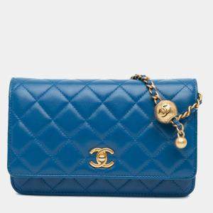 Chanel Blue Lambskin Pearl Crush Wallet On Chain