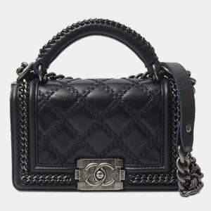 Chanel Blue Leather Boy Handle Chain Shoulder Bag