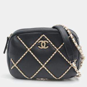 Pre Owned Chanel Black Leather Lambskin Chain Shoulder Bag