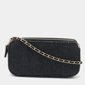 Chanel Navy Blue Canvas Leather Chain Wallet