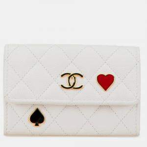 Chanel White Caviar Card Coin Case