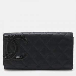 Chanel Pink Black Leather Cambon Line Bifold Wallet