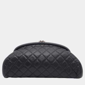 Pre Owned Chanel Black Caviar Leather Kiss Lock Clutch Bag
