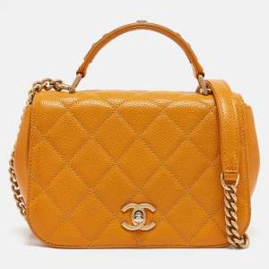 Pre Owned Chanel Mustard Caviar Leather Mini Carry Around Flap Bag
