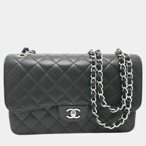 Chanel Black Caviar Leather Double Flap Shoulder Bag
