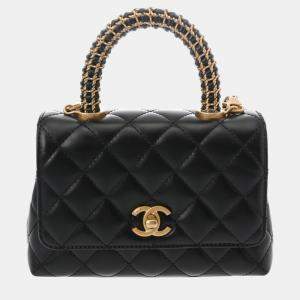 Chanel Black Calfskin Leather Extra Mini Coco Handle  Bag
