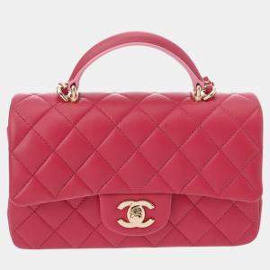 Chanel Pink Lambskin Leather Top Handle Shoulder Bag
