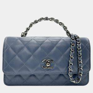Chanel Blue  Leather Wallet On Chain  