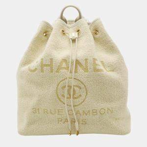 Chanel Ivory Velour, Leather Deauville Line Rucksack Backpack 