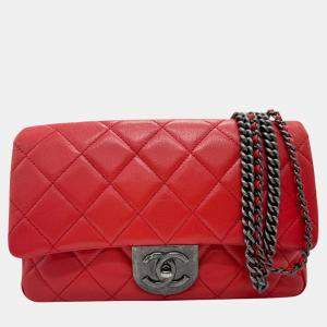 Pre Owned Chanel Red  Quilted Leather CC Flap Shoulder Bag