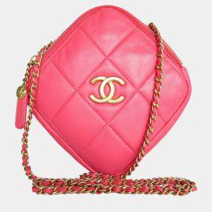 Pre Owned Chanel Pink Quilted Leather Diamond CC Shoulder Bag