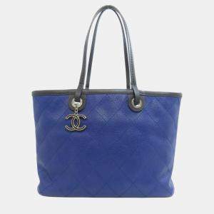 Chanel Blue Caviar  Leather Wild Stitch Tote  Bag