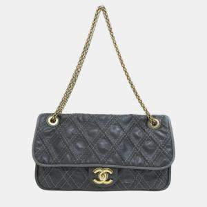 Pre Owned Chanel Black Calfskin Leather Chain Shoulder Coco Mark Bag
