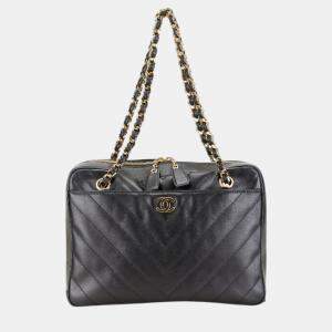 Chanel Black Lambskin Leather V-Stitch Chain Shoulder Bag