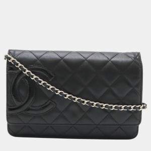 Chanel Black Leather Cambon Line Chain Wallet