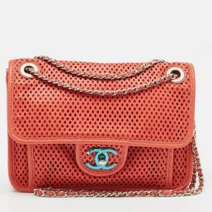 Pre Owned Chanel Red Perforated Leather Small Up In The Air Flap Bag