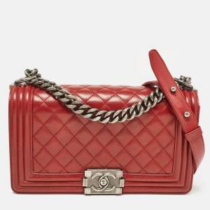 Chanel Red Quilted Leather Medium Boy Flap Bag