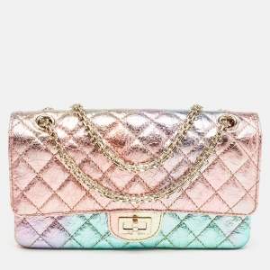 Pre Owned Chanel Rainbow Quilted Leather Reissue 2.55 Classic 225 Flap Bag