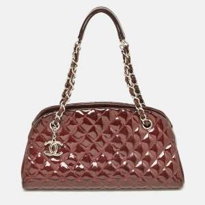 Pre Owned Chanel Burgundy Quilted Patent Leather Medium Just Mademoiselle Bowler Bag