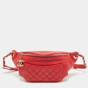 Chanel Red Quilted Leather Waist Bag