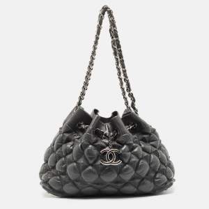 Pre Owned Chanel Grey Leather Stravinsky Bucket Bag