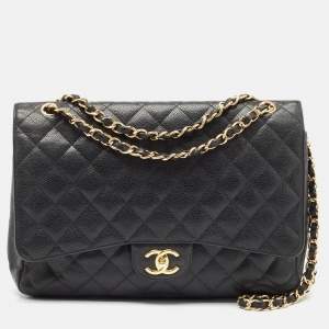 Chanel Black Quilted Caviar Leather Maxi Classic Double Flap Bag